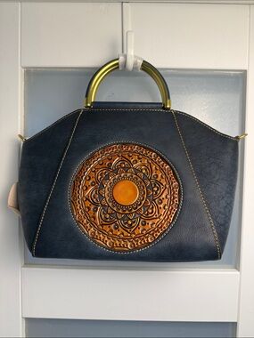 Vintage Boho Leather Mandala Satchel Structured Bag